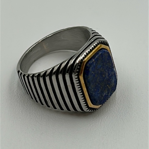 2045- Lapis Lazuli Natural Gemstone Handmade Men's Ring Size 8 NWT - Picture 1 of 9